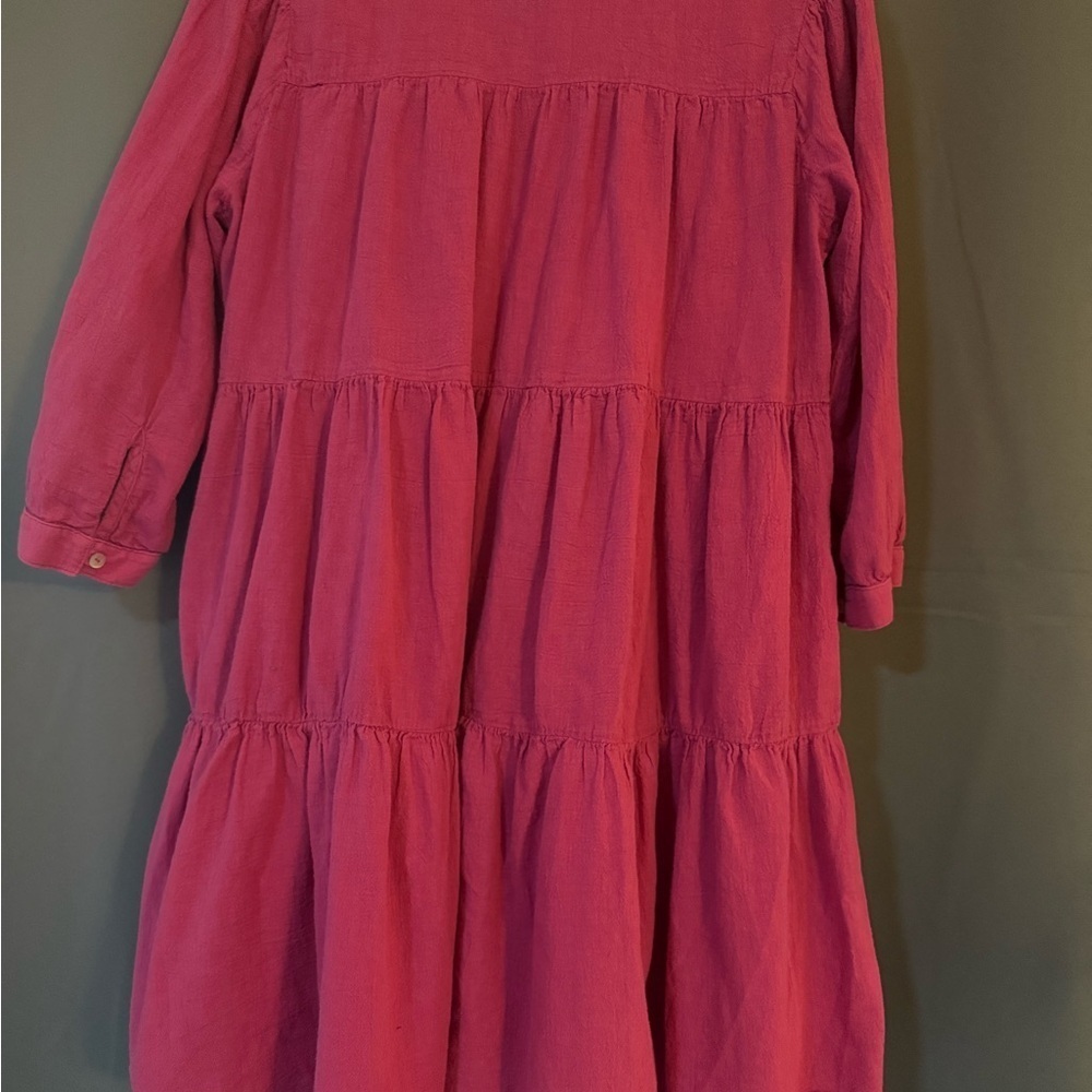 Giselle Tiered Cotton Gauze Mini Dress - Fuchsia | Size Small - Picture 3 of 8